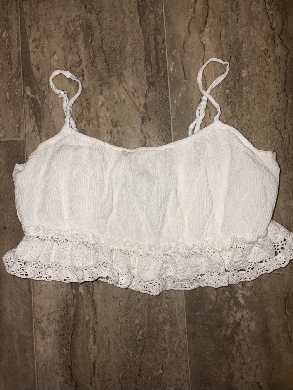 White Lace-Trim Cropped Tank Top